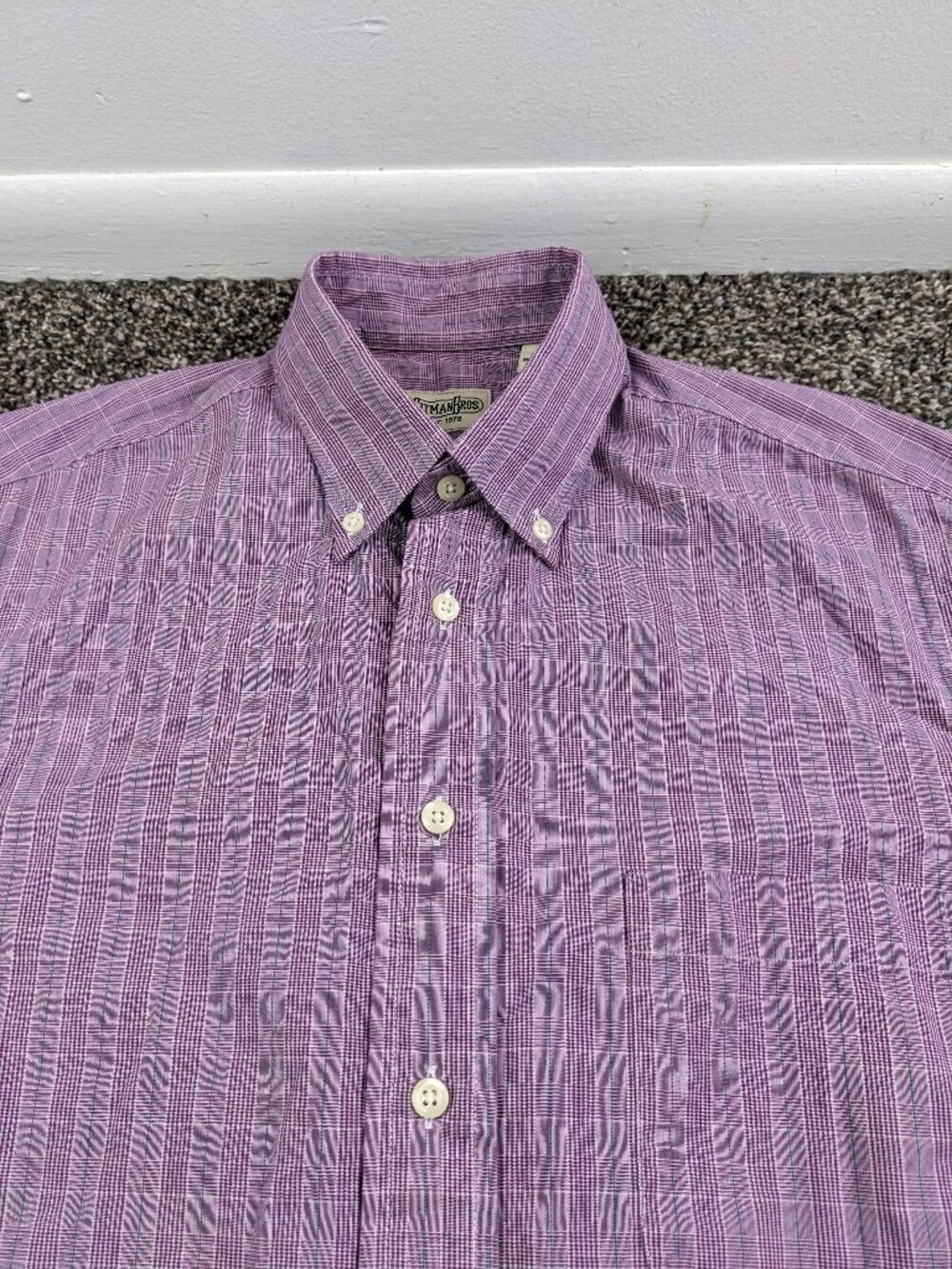 Vintage Gitman Bros Shirt Glen Plaid Short Sleeve Button Mens Medium USA Made